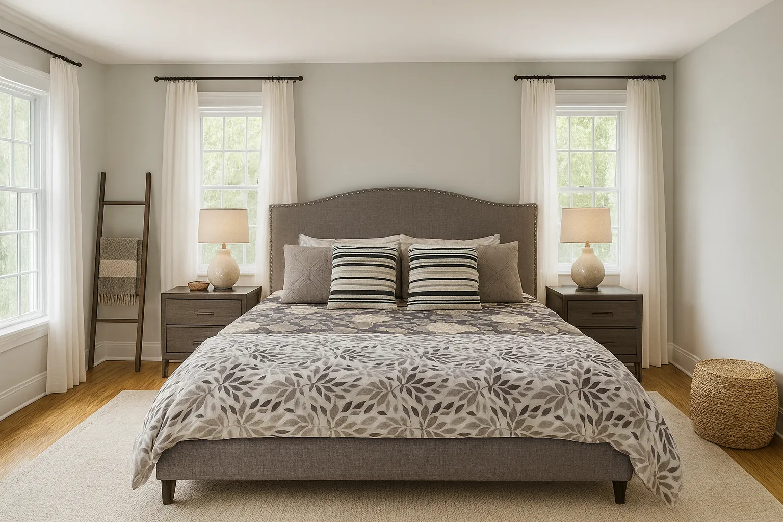 Freshly cleaned bedroom with a made bed