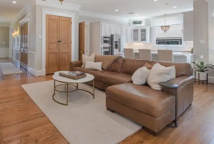 Guest-ready vacation rental living room with fresh linens