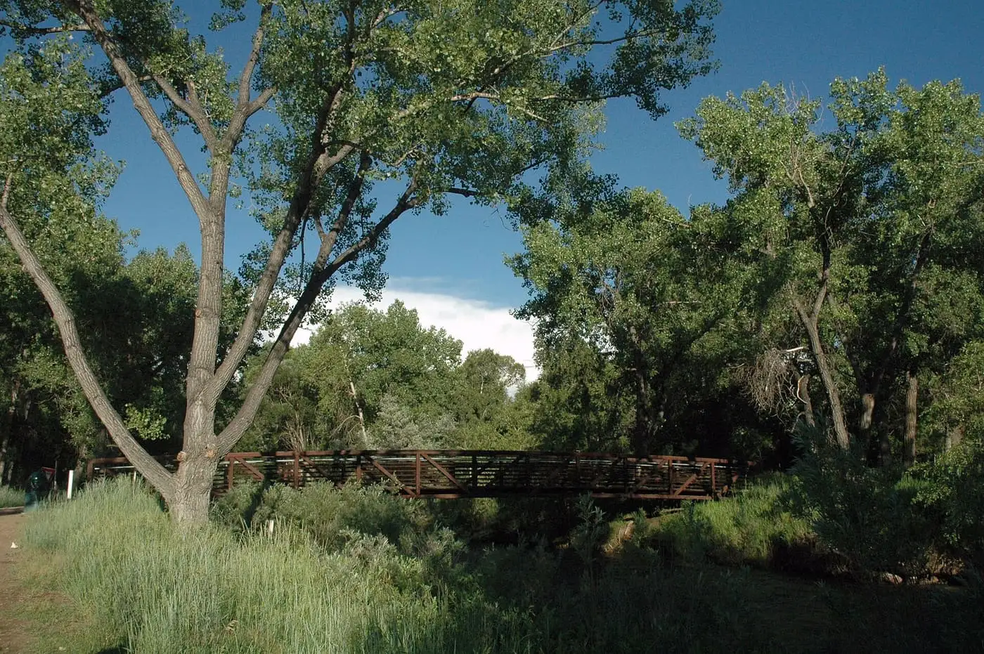 Clear Creek Trail footbridge in Prospect Park, Wheat Ridge